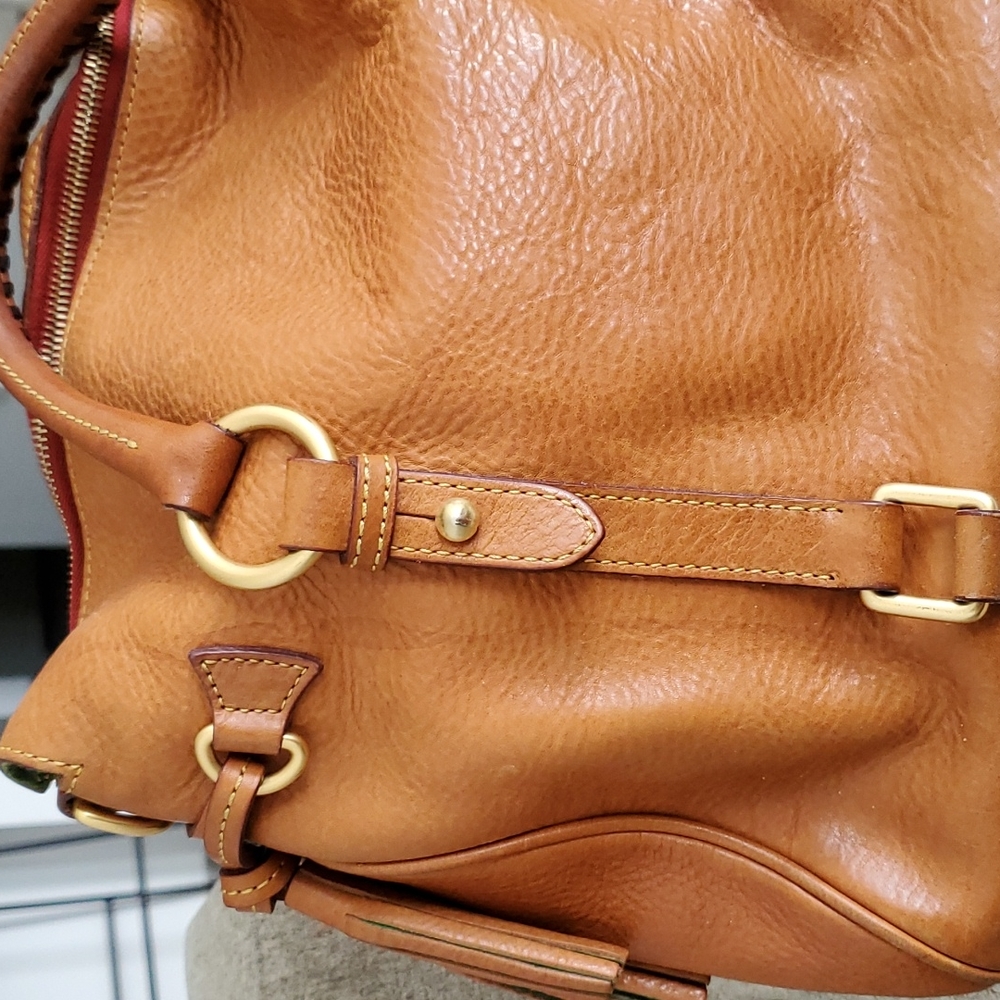 Dooney & Bourke Cognac Leather Satchel with Gold Rings - Picture 3 of 4